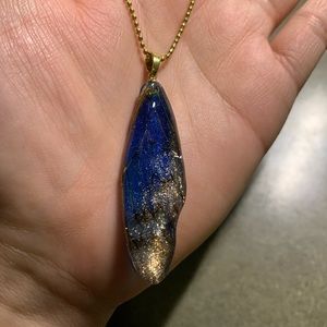 Handmade real cicada wing necklace midnight blue